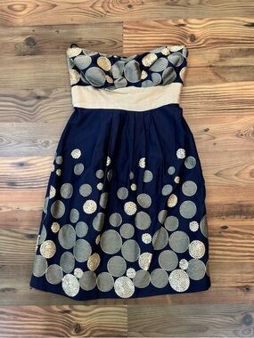 Chelsea & Violet Navy Strapless Dress with Gold Dot Embellishments